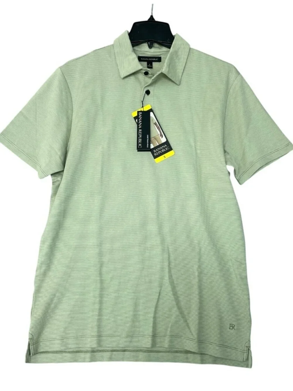 NWT Banana Republic Men's S Green Luxe Touch Polo Shirt Pinstriped Stretched